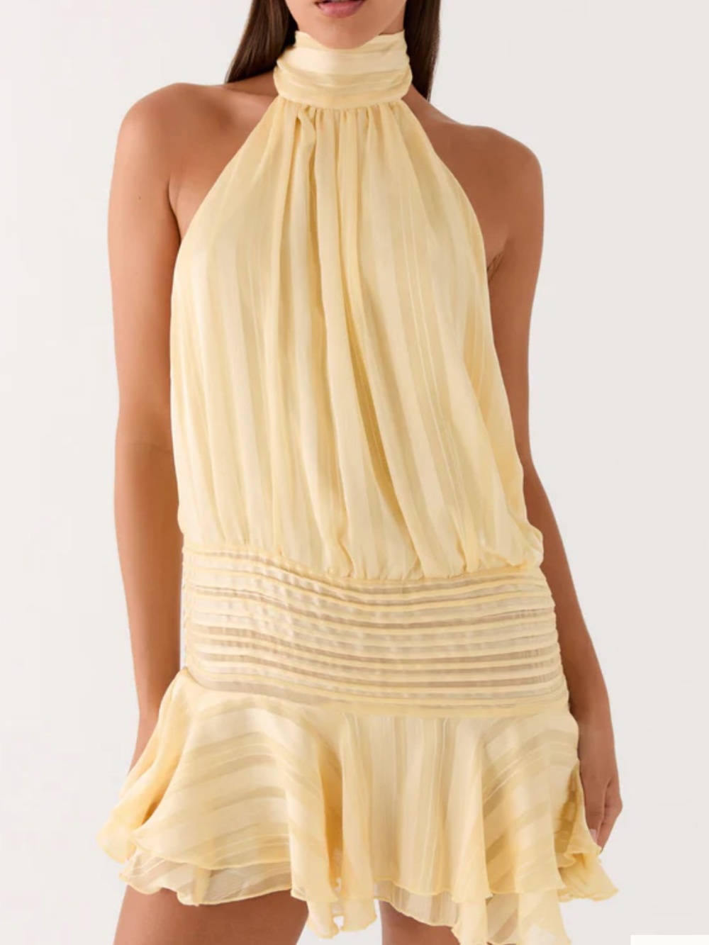 Peppermayo Pale Yellow Halter Neck Mini Dress